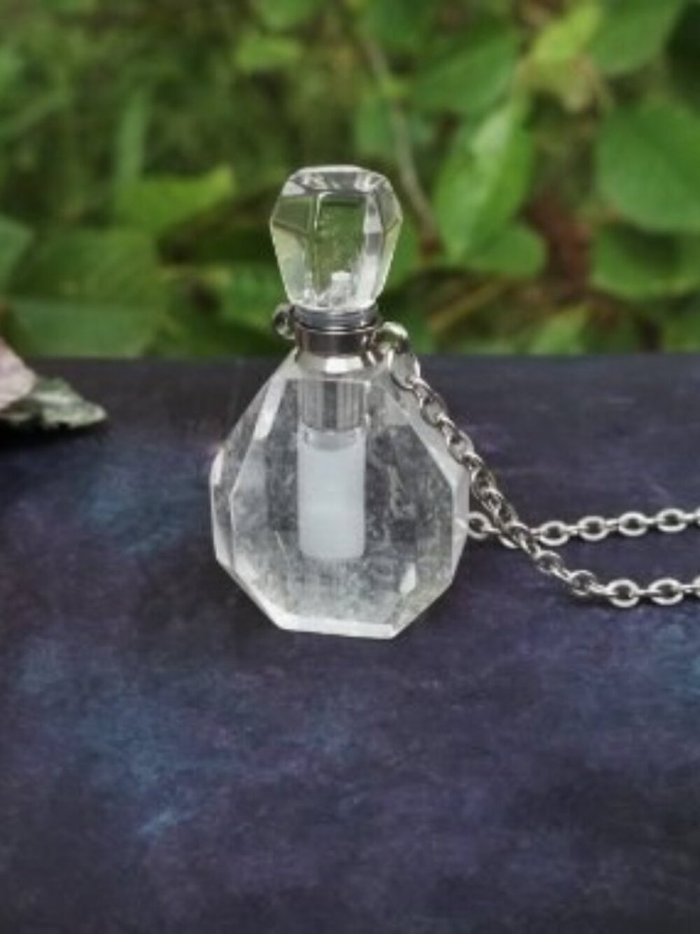 Clear Quartz Crystal Necklace Perfume Vial Bottle Pendant